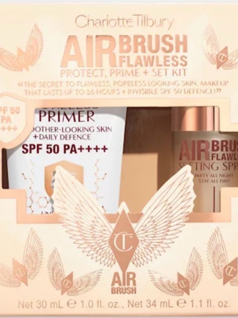 CHARLOTTE TILBURY AIR BRUSH FLAWLESS PROTECT, PRIME + SET KIT - NWT